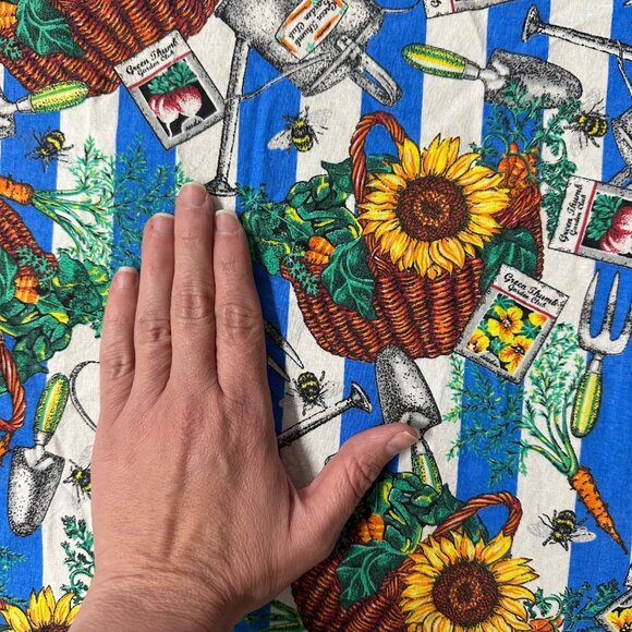 Vintage Floral Tablecloth Gardening Sunflower Blue White Stripes Joe Boxer 90s - Picture 5 of 6